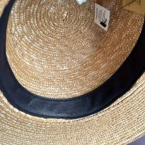Gently worn Janessa Leone Boaters straw hat Janessa Leone Klint Straw Boater Hat Natural with Gray Suede  main image 4